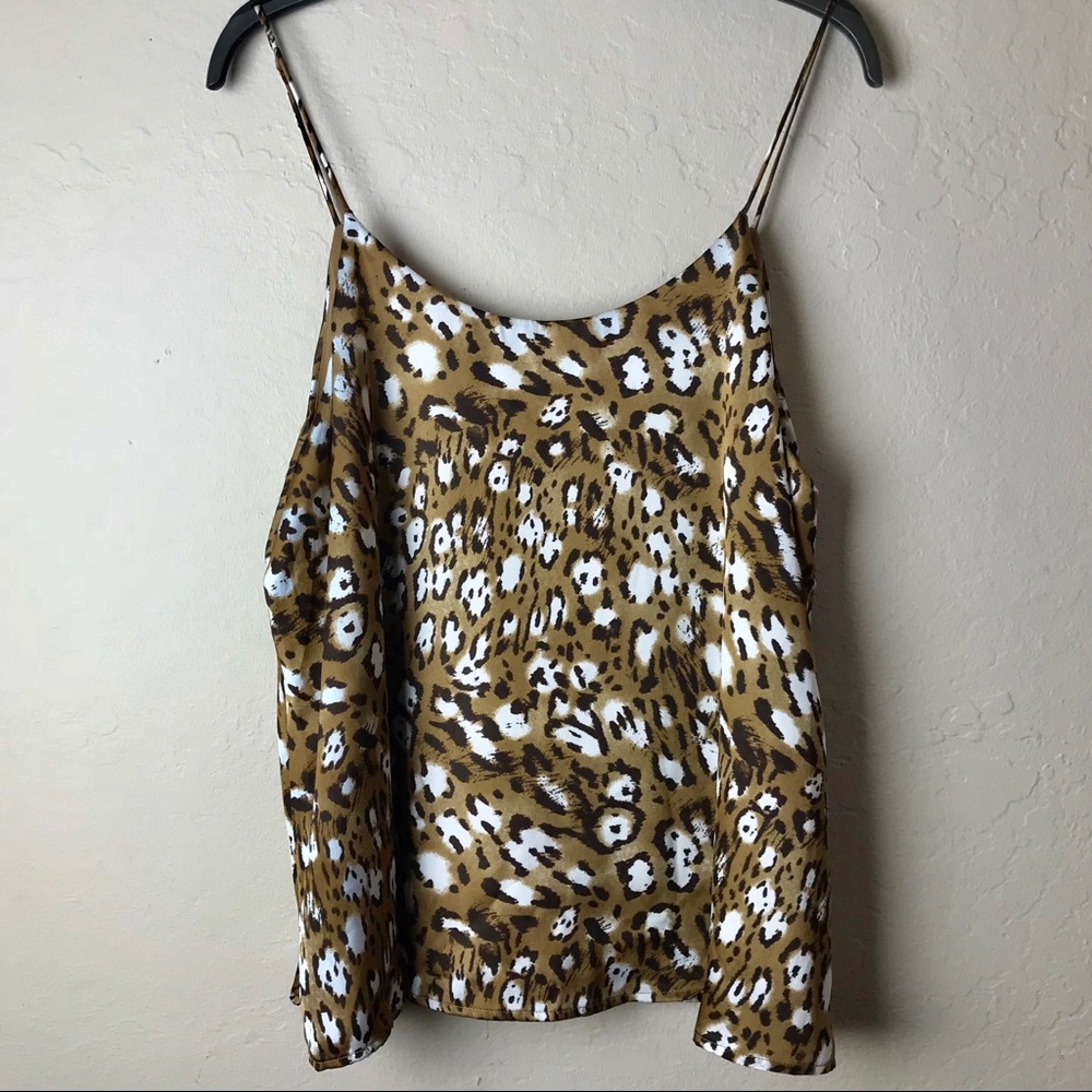 Lush Leopard Print Satin Button Front Swing Top - image 4